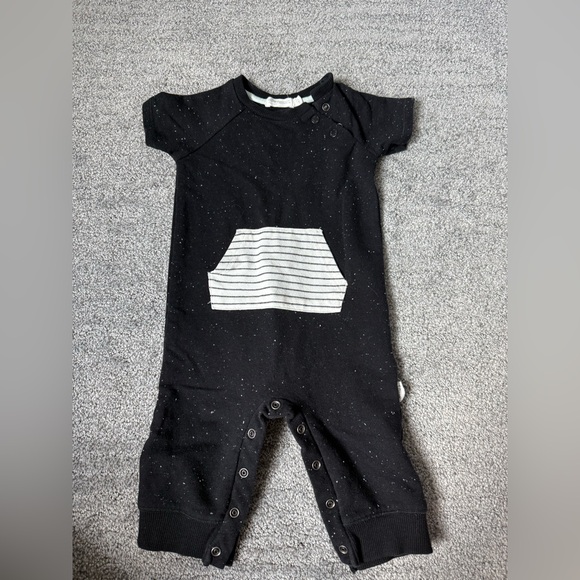 Black Baby Romper with Striped Pocket - Picture 1 of 1